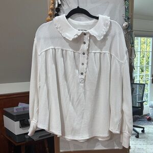 We The Free White Textured Button-Down Shirt